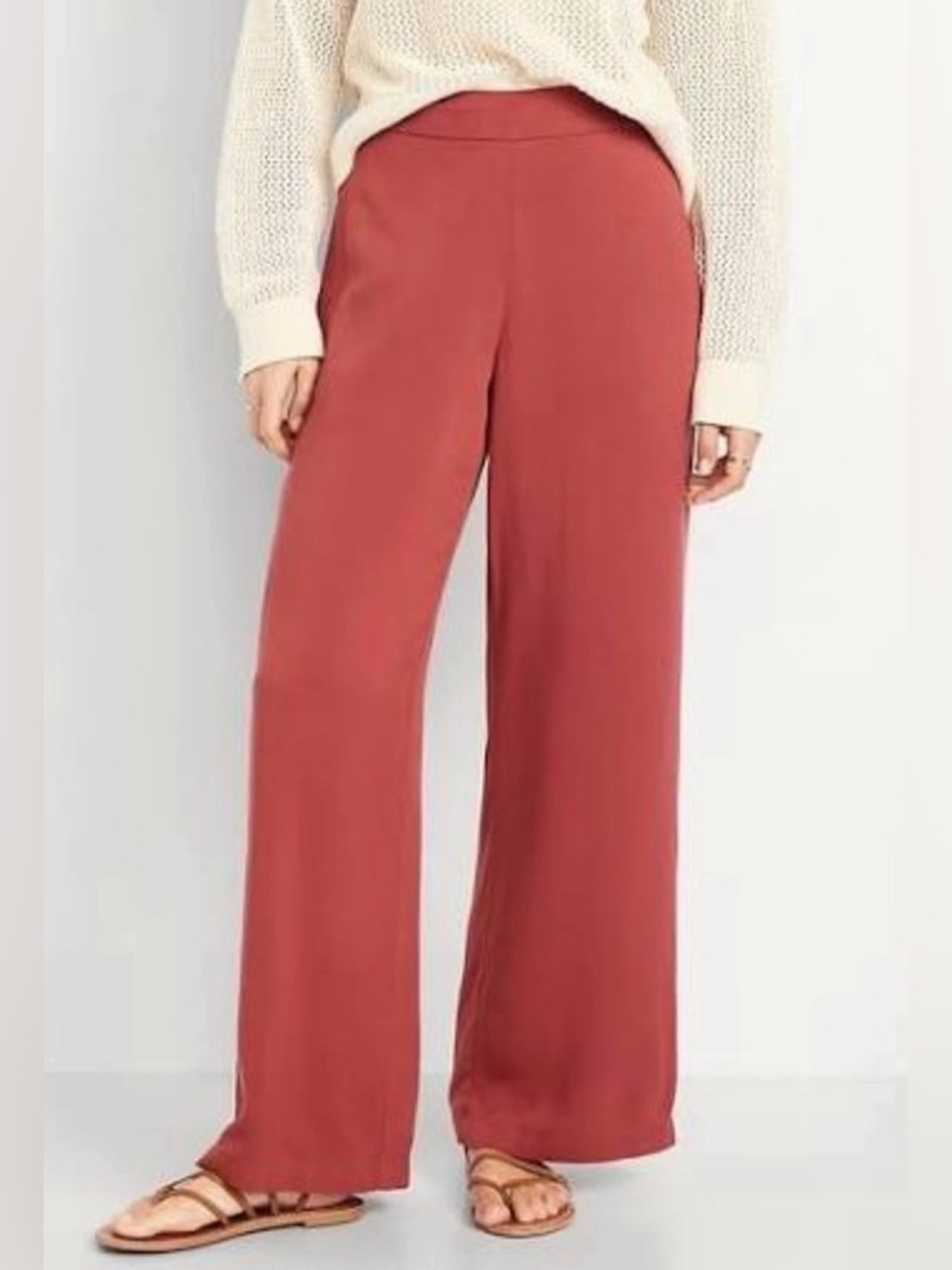 NWT Old Navy Wide-Leg Playa Pants in Cherry Birch (Clay Red) Size Medium